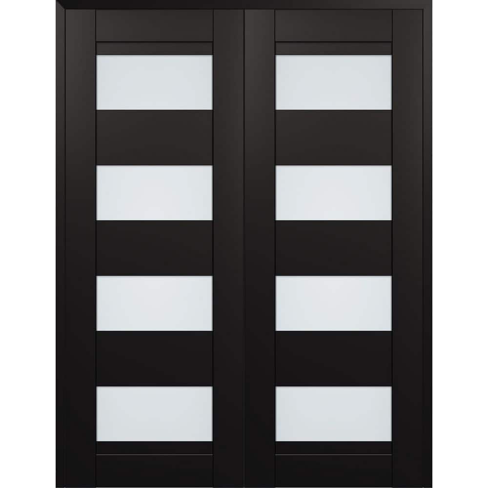 Della N 60 in. x 80 in. Both Hands Active 4-Lite Frosted Glass Black Matte Wood Composite Double Prehung French Door price history on PriceWatchPro