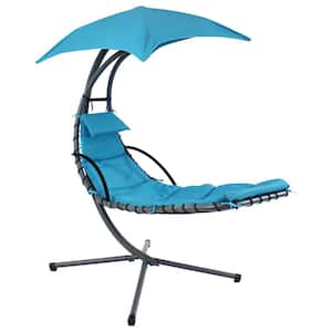 Steel Outdoor Floating Chaise Lounge Chair with Teal Cushion