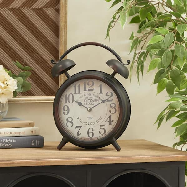Litton Lane 10 in. x 13 in. Black Metal Analog Clock with Bell Style Top
