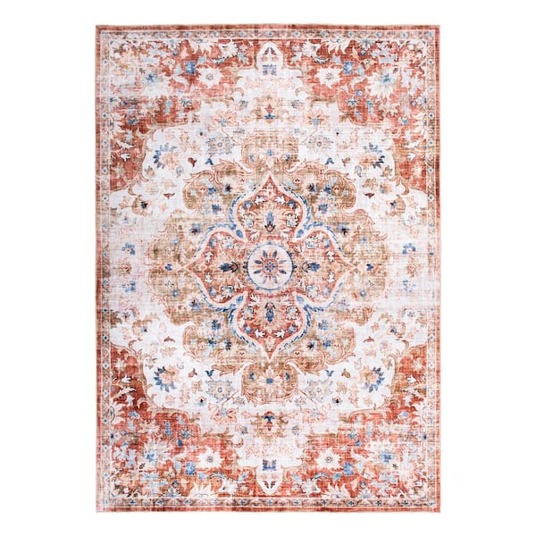 World Rug Gallery Rust 7 ft. 10 in. x 10 ft. Bohemian Distressed Machine Washable Area Rug