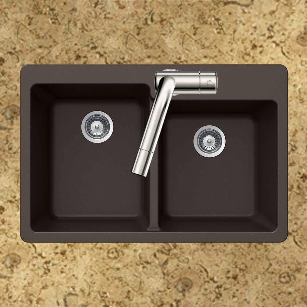 Mocha Quartz Double Bowl Drop-In Kitchen Sink