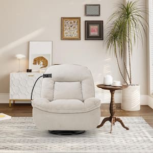 Beige Chenille Fabric Swivel Recliner with Phone Holder