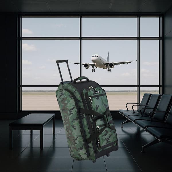 Wrangler 30 in. Green Camo Multi-Pocket Vertical Rolling Duffel w/Telescopic Handle Wrangler 30 in. Green Camo Multi-Pocket Vertical Rolling Duffel w/Telescopic Handle