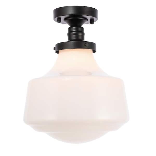 Unbranded Timless Home 11 in. 1-Light Industrial Black and Frosted White Glass Flush Mount with No Bulbs Included