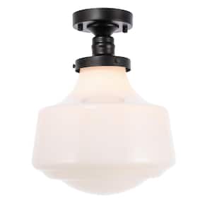 Timeless Home Liam 11 in. W x 14 in. H 1-Light Black and Frosted White Glass Flush Mount