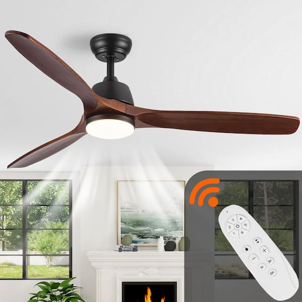 Rustic Series 52 in. Indoor Brown Ceiling Fan Low Profile Farmhouse with LED Light and Remote Included,Downrod Mount
