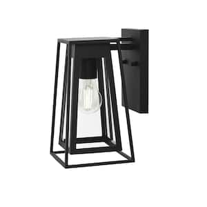 Bailey 11 in. Small Modern 1-Light Black Hardwired Double Frame Outdoor Wall Lantern Sconce with Clear Glass