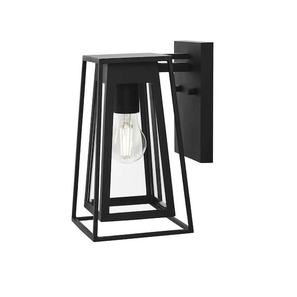 Bailey 11 in. Small Modern 1-Light Black Hardwired Double Frame Outdoor Wall Light Lantern Sconce with Clear Glass