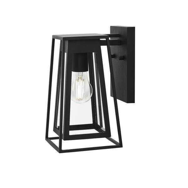 Bailey 11 in. Small Modern 1-Light Black Hardwired Double Frame Outdoor Wall Light Lantern Sconce with Clear Glass