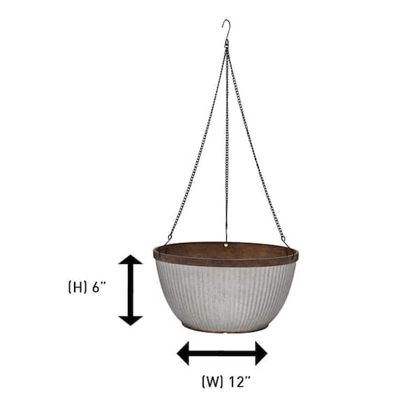 Southern Patio Westlake 12 5 In Rustic Galvanized High Density Resin Hanging Basket Planter Hdr 054801 The Home Depot