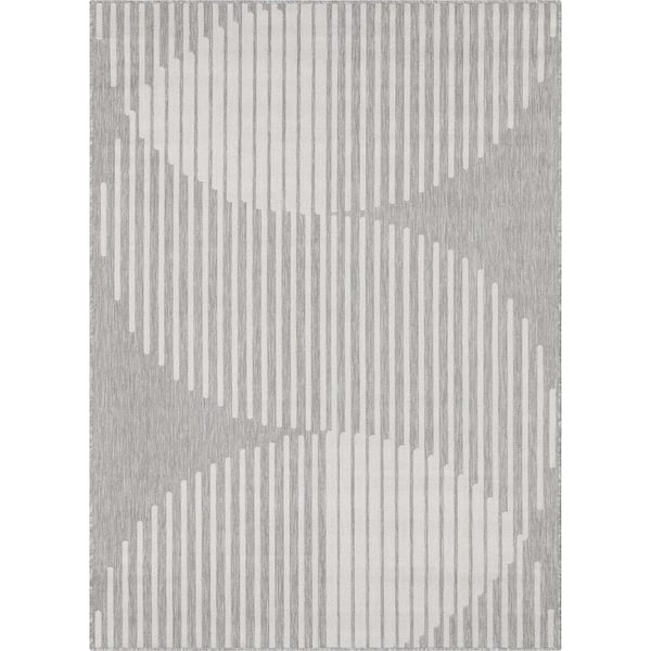 Well Woven Medusa Alder Ivory Grey 5 ft. 3 in. x 7 ft. 3 in. Indoor/Outdoor Area Rug