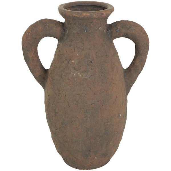 Litton Lane 14 in. Dark Brown Handmade Textured Ceramic Decorative Vase with Wide Rounded Handles
