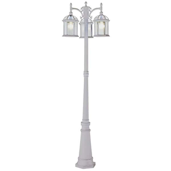 Bel Air Lighting Cabernet Collection 3-Light White Outdoor Pole Lantern with Clear Beveled Shade