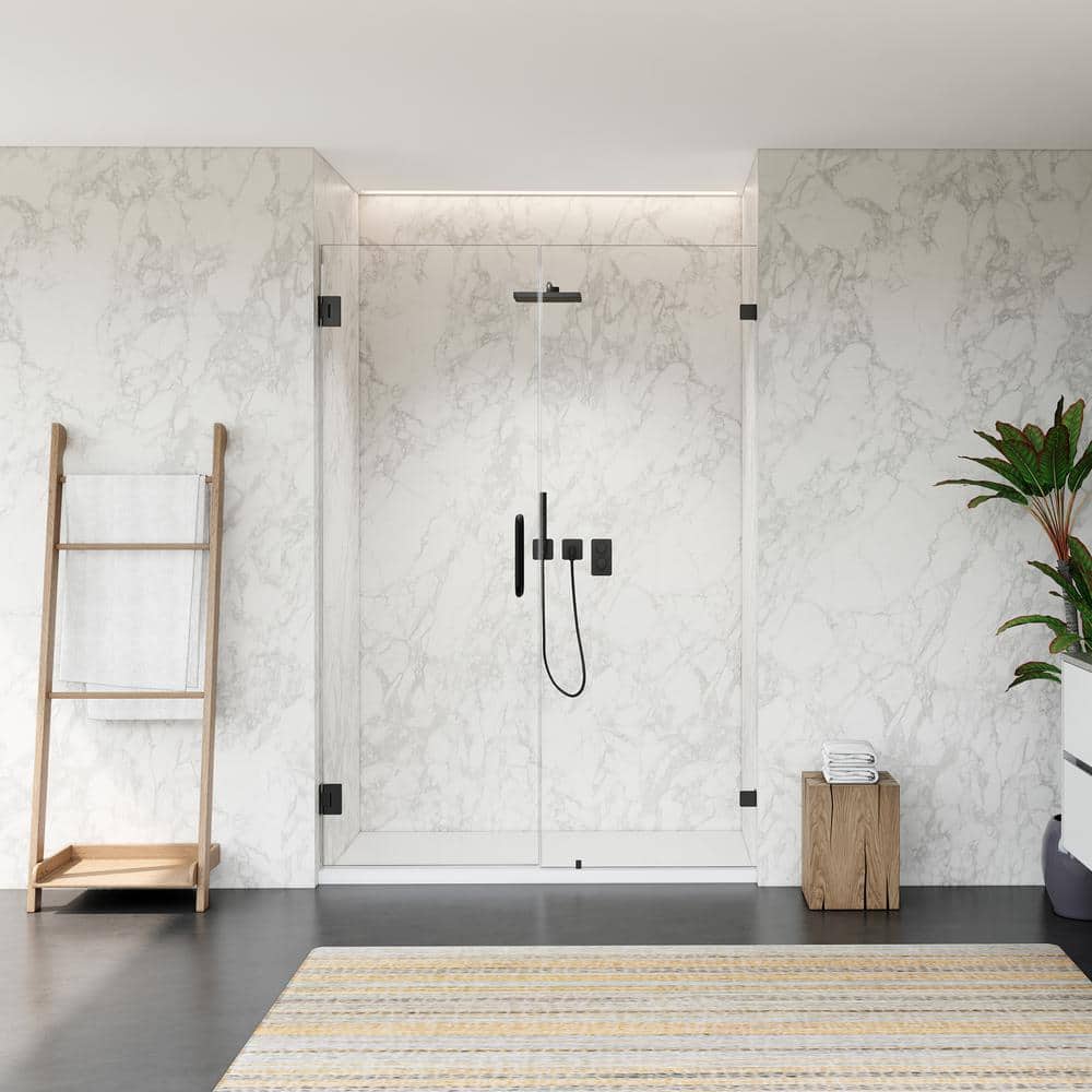 Matte Black Frameless Pivot Shower Door with Clear Glass