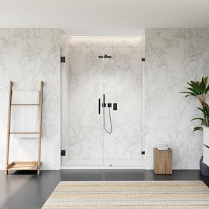 Roisin 52 in. W x 74 in. H Frameless Pivot Hinged Shower Door in Matte Black Finish with Clear Glass
