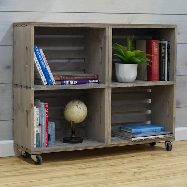 Wood Slat Pallet Crate Bookshelf Farmhouse Style Stackable 