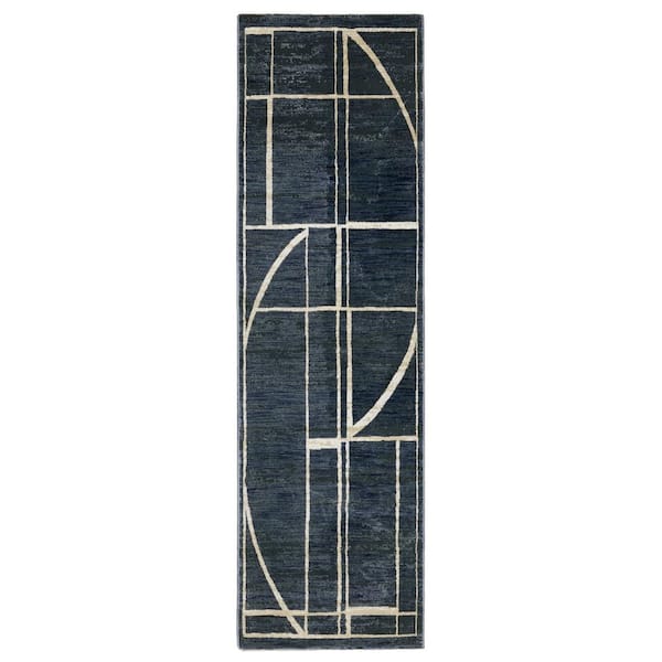 AVERLEY HOME Ross Blue/Ivory 2 ft. x 8 ft. Geometric Lines Polypropylene/Polyester Fringed Indoor Runner Area Rug