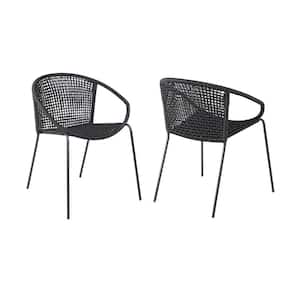 Black Rope Interwoven Geometric Dining Chair (Set of 2)