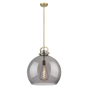 Newton Sphere 100-Watt 1-Light Brushed Brass Shaded Mini Pendant Light with Tinted Glass Shade