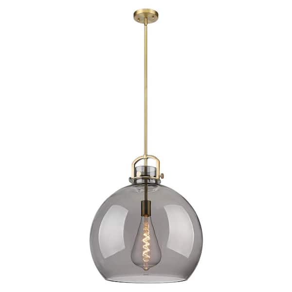 Newton Sphere 100-Watt 1-Light Brushed Brass Shaded Mini Pendant Light with Tinted Glass Shade