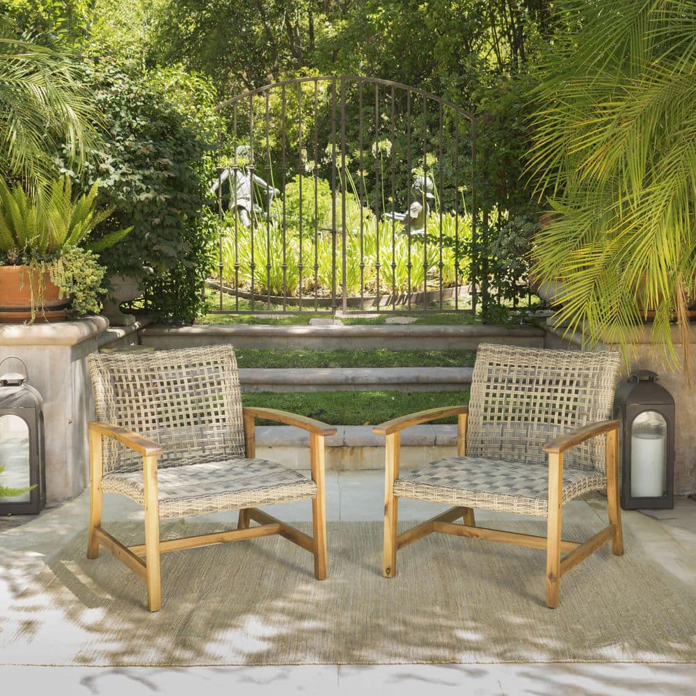 Natural Finish Wicker Club Chairs with Acacia Wood Frame Outdoor Lounge Chair Set of 2 durable construction price history on PriceWatchPro
