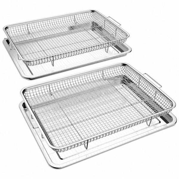 2 Pack 12.8 in. Oven Air Fryer Basket And Tray Set, Oven Air Fryer Accessories, Ideal for Cooking Baking Broiling