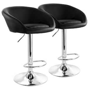 31 in. Black Low Back Tufted Faux Leather Adjustable Bar Stool with Chrome Base (Set of 2)