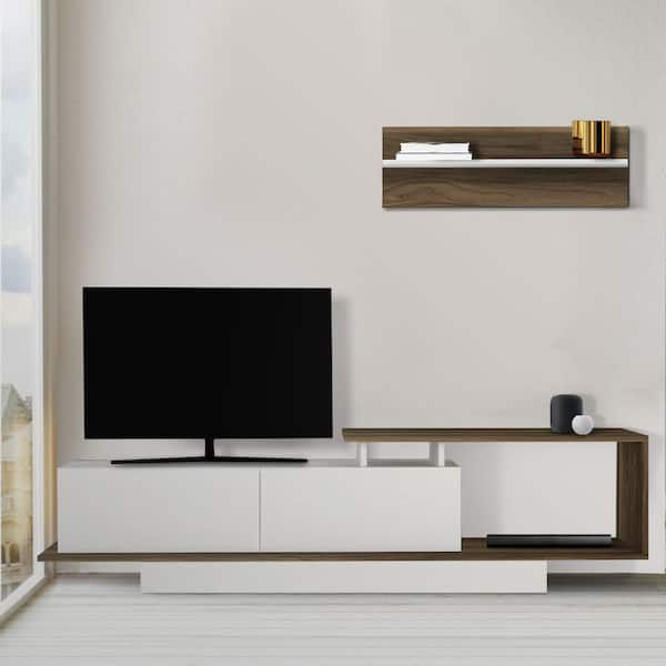 tv unit design white and brown