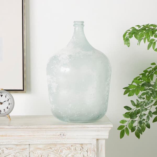 22 in. Clear Handmade Frosted Spanish Bottle Recycled Glass Decorative Vase