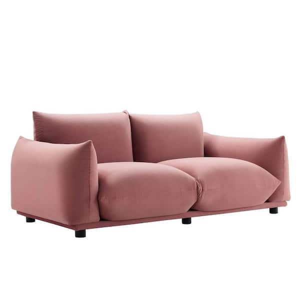 MODWAY Copious 73.5 in. Dusty Rose Performance Velvet 2-Seater Loveseat with Sold Wood Legs