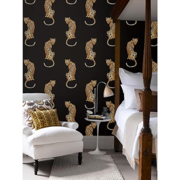 30.75 sq. ft. Black Leopard King Vinyl Peel and Stick Wallpaper Roll