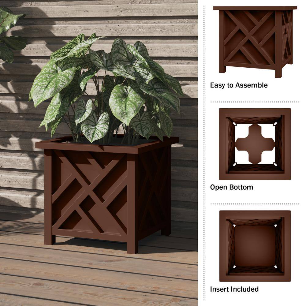 15.5-Inch Brown Polypropylene Lattice Design Planter Box