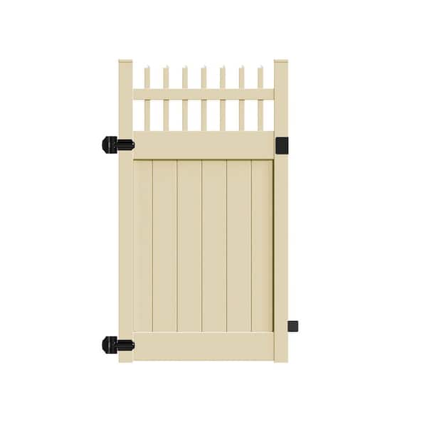 Barrette Outdoor Living Carson 4 ft. x 6 ft. Sand Vinyl Open Picket Fence Gate