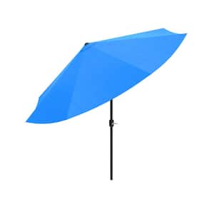 10 ft. Aluminum Outdoor Market Patio Umbrella with Auto Tilt, Easy Crank Lift in Brilliant Blue