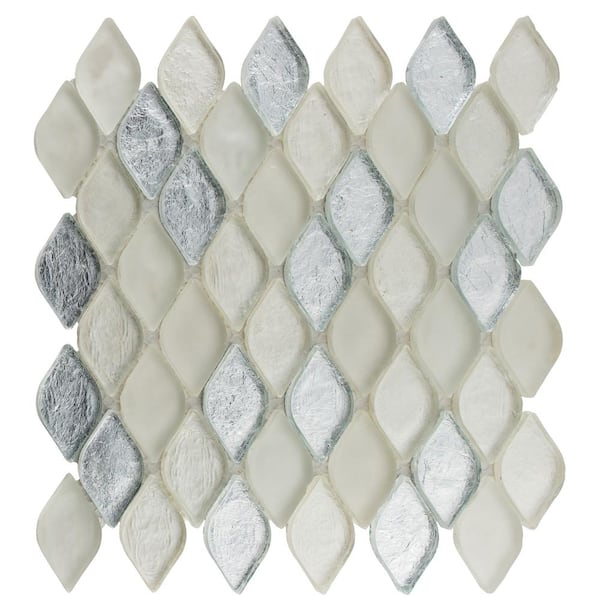 ANDOVA Plume Grey/White/Black/Brown/Silver 2.25 in x 1.25 in Arabesque Mosaic Iridescent Glass (0.72 sq. ft./Sheet)