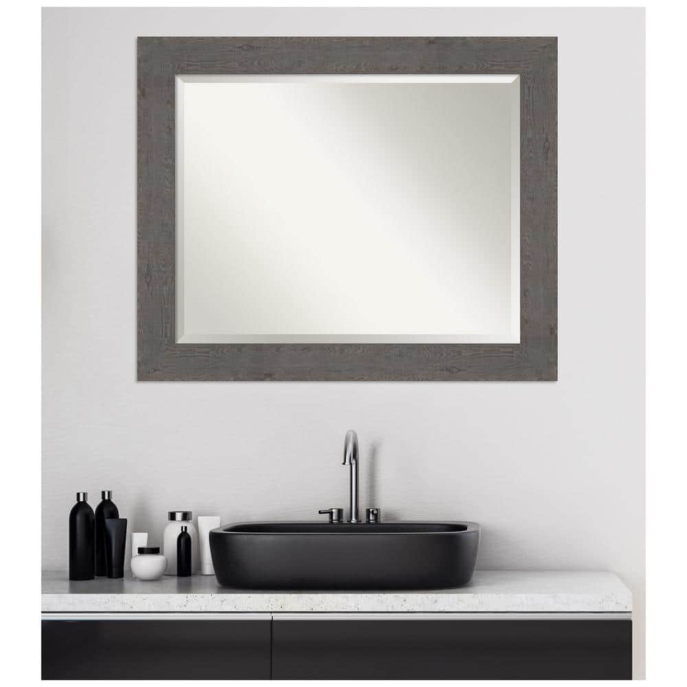Rustic Plank Grey Woodgrain Rectangular Bathroom Vanity Mirror