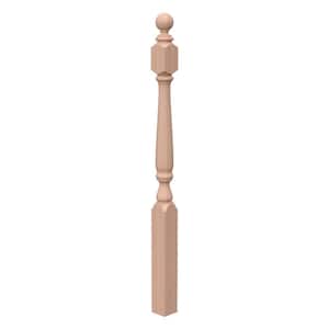 Stair Parts 4840 56 in. x 3-1/2 in. Unfinished Red Oak Ball Top Newel Post for Stair Remodel