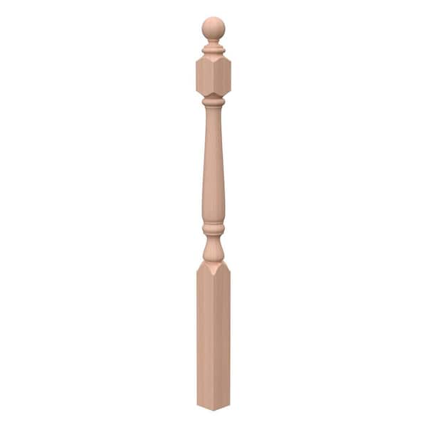 EVERMARK Stair Parts 4840 56 in. x 3-1/2 in. Unfinished Red Oak Ball Top Newel Post for Stair Remodel