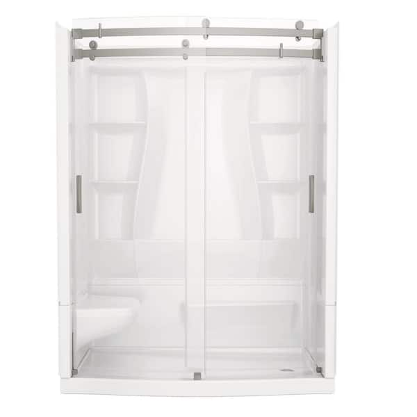 Classic 500 Curve Left Seat 60 in. x 32 in. x 75.88 in. H Alcove Shower Stall/Kit in Stainless