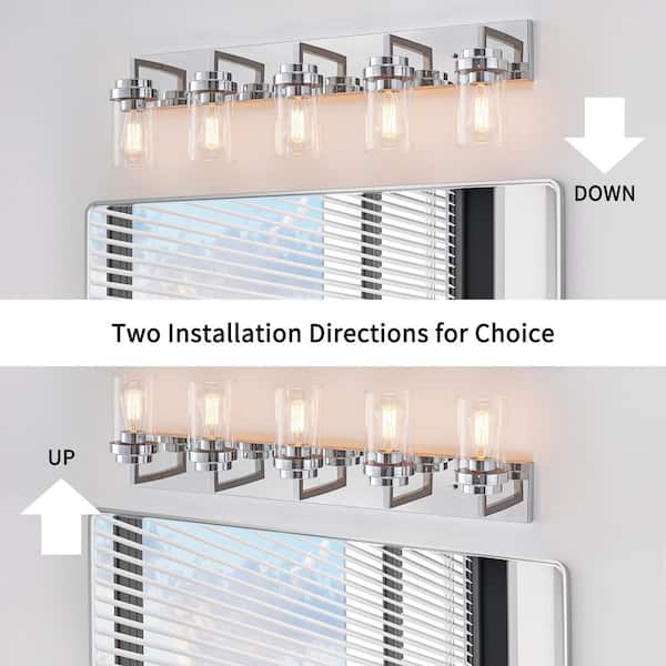 36.25 in. 5-Light Plated Chrome Vanity Light with Clear Glass Shades