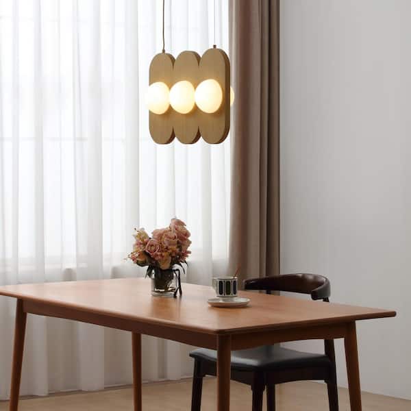 Orbita 30-Watt 6-Light Wood Adjustable Linear Pendant Light Integrated LED with Frosted Glass Shade