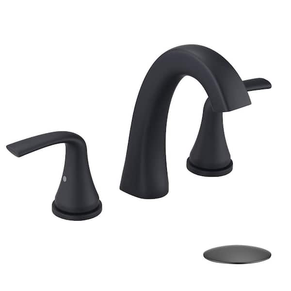 8 in. Widespread Double-Handle Bathroom Faucet with Pop-Up Drain in Matte Black