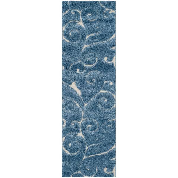 SAFAVIEH Florida Shag Light Blue/Cream 2 ft. x 9 ft. Floral Runner Rug