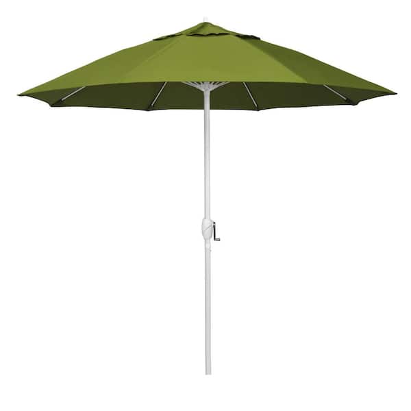 California Umbrella 9 ft. Matted White Aluminum Market Patio Umbrella Fiberglass Ribs and Auto Tilt in Kiwi Olefin
