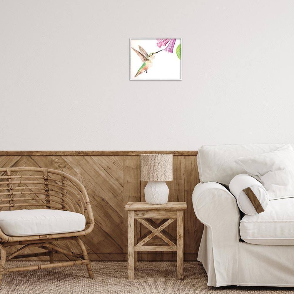 Hummingbird and Bluebell Flower by Stephanie Fielden White Framed Animal Giclee Art Print 11 in. x 14 in. price history on PriceWatchPro