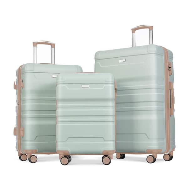 Merax Grey Green Lightweight 3-Piece Expandable ABS Hardshell Spinner Luggage Set with TSA Lock