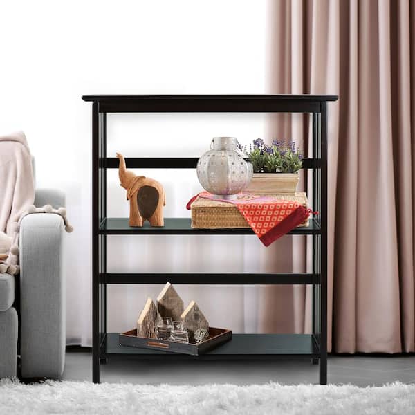34 in. Espresso Wood 2-shelf Etagere Bookcase with Open Back