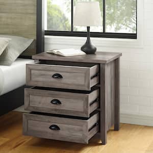 25 in. W 3-Drawer Grey Wash Wood Nightstand (26 in. H x 25 in. W x 18 in. D)