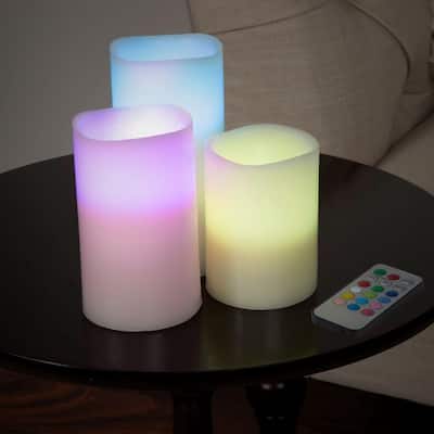 6 in. H Color Changing LED Flameless Candle Set with Remote (3-Piece)