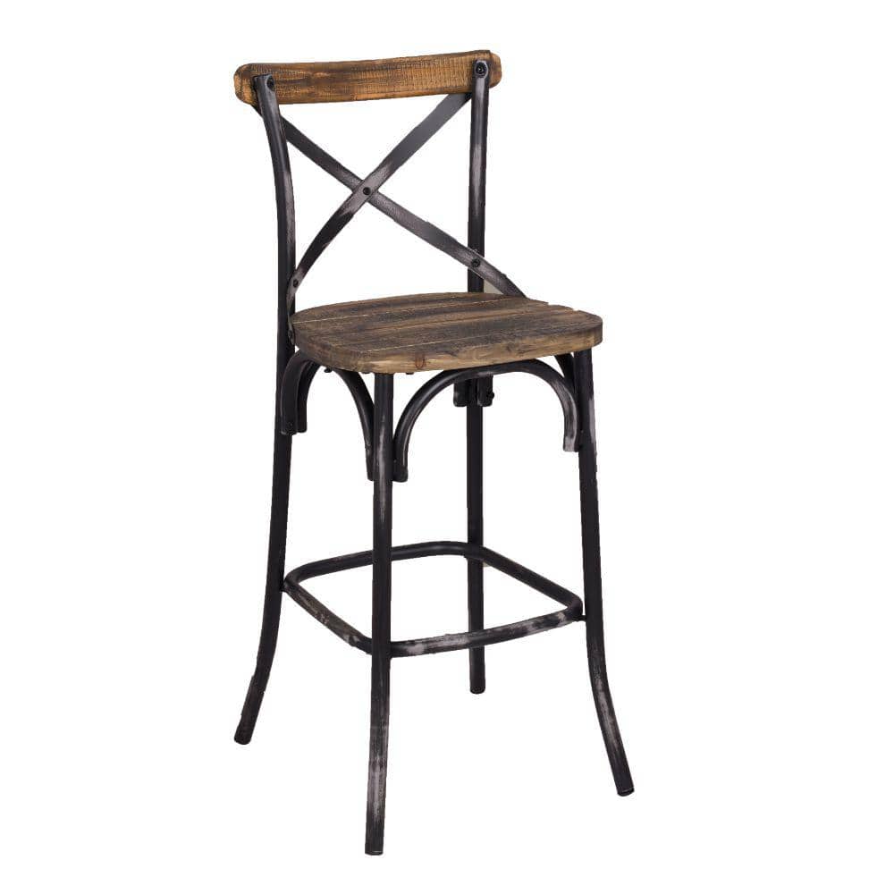 UPC 192551002456 product image for Benjara 43.31 in. Walnut and Antique Black Wooden Zaire Bar Chair, Walnut/Black | upcitemdb.com